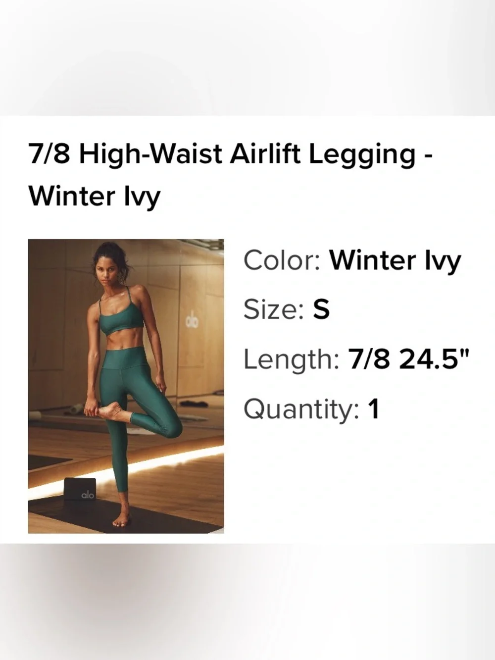 NWT ALO Yoga 7/8 Airlift High Waist Leggings in Winter Ivy Green size small